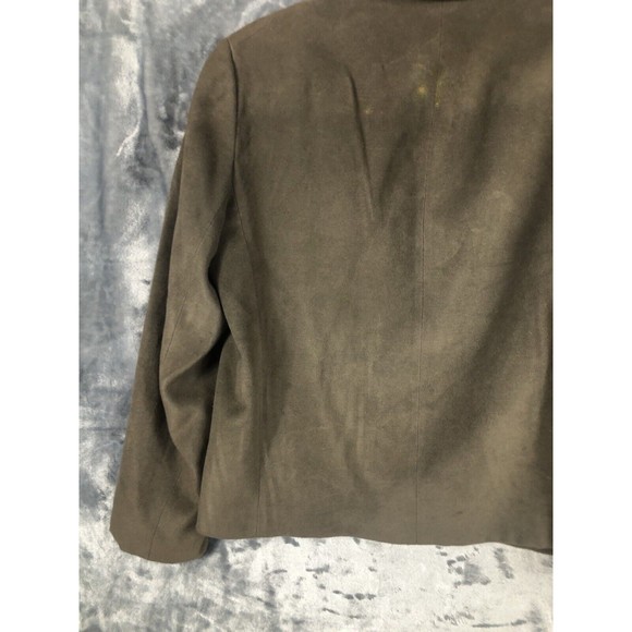 Anne Klein Neiman Marcus Suede Olive Green Women’s Moto Jacket Large Snap Front - Picture 7 of 15